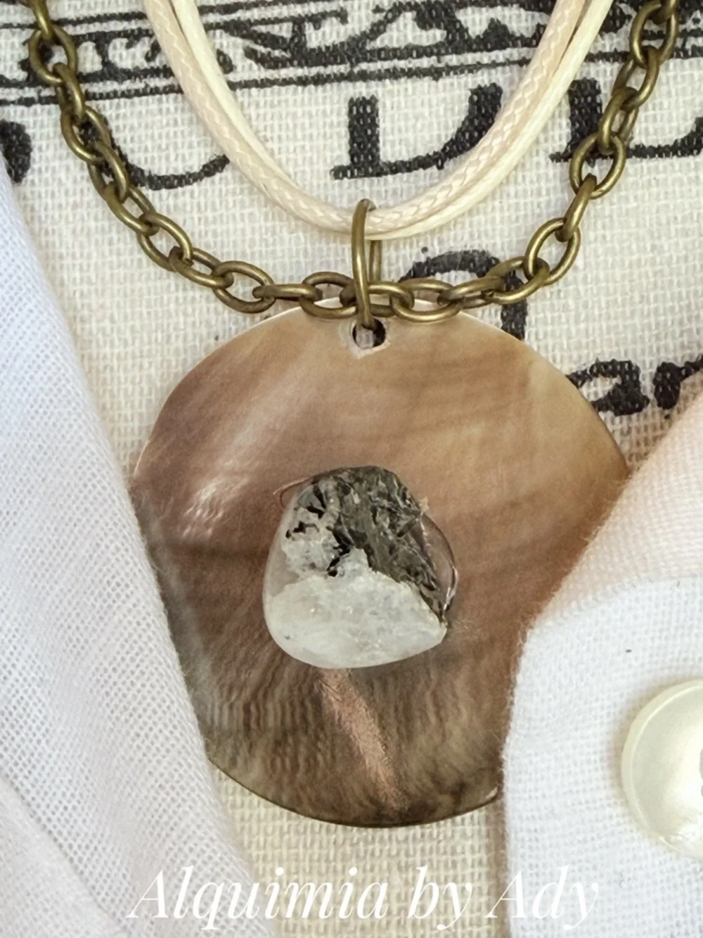 LAYERED CORDS MOONSTONE White Mother-of-Pearl Pendant Necklace